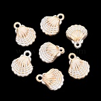 ABS Plastic Imitation Pearl Pendants, Shell Shape Charms, Golden Metal Enlaced, Creamy White, 22.5x18x8mm, Hole: 2.8mm, about 362pcs/500g(PL-N007-31)