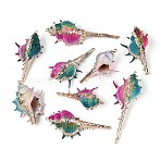 Spray Painted Electroplate Natural Conch Shell Big Pendants, Shell Shape Charms, with Iron Loops and Brass Findings, Golden, Colorful, 52~86x30~35x23~30mm, Hole: 1.8mm(SSHEL-T017-39)