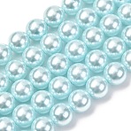 Electroplated Shell Pearl Beads Strands, Round, Pale Turquoise, 8mm, Hole: 0.7mm, about 49~50pcs/strand, 15.71~15.87''(39.9~40.3cm)(BSHE-G041-8mm-03)