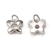 Glass Charms, with Brass Findings & Jump Rings, Butterfly, Platinum, 9x9.5x3mm, Hole: 3mm(KK-E068-VB219)