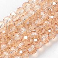 Electroplate Glass Beads Strands, Faceted Rondelle, Pale Goldenrod, 3.5x2.5~3mm, Hole: 1mm, about 165~169pcs/strand, 15~16 inch(38~40cm)(EGLA-D020-3x2mm-71)