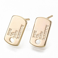 Brass Earring Findings, with 925 Sterling Silver Pins, Nickel Free, Rectangle with Word Name & Brith & Tel & Blood Type, Real 18K Gold Plated, 12.5x7mm, Hole: 1.8mm, Pin: 0.7mm(X-KK-S356-139G-NF)