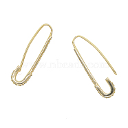 Brass Hoop Earrings, Lead Free & Cadmium Free, with Rhinestone, Safety Pin Shape , Golden, 31x8x1.9mm(EJEW-AA00099-13G)