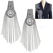 Fashion Iron Chain Tassel Epaulettes, Sew on Felt Cloth Shoulder Badge, with Plastic Finding, Platinum, 260x58x15mm(AJEW-WH0419-16P)