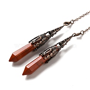 Natural Red Jasper Dowsing Pendulum Big Pendants, with Brass Findings, Bullet, 260~270mm, Hole: 1.5mm(G-H285-06R-18)