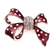 Zinc Alloy Crystal Rhinestone Bowknot Brooches, Enamel Pins for Women, FireBrick, Polka Dot, 32x42mm(JEWB-I031-01B)