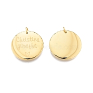 Ion Plating(IP) 304 Stainless Steel Pendants, with Jump Ring, Flat Round with Word Chrlstlan Gonatha, Real 14K Gold Plated, 24.5x2.5mm, Jump Ring: 6x1mm, Inner Diameter: 4mm(STAS-T060-25G)