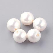Natural Sea Shell Beads, Half Drilled, Round, Creamy White, 10mm, Half Hole: 1mm(SHEL-Q008-18-10mm)