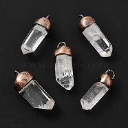 Natural Quartz Crystal Pendants, Rock Crystal Pendants, with Red Copper Tone Brass Findings, Lead Free & Cadmium Free, Faceted, Bullet, 37.5~42x14~18x8.5~13mm, Hole: 3.5x5mm(KK-F836-04R)