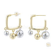 Two Tone Brass Round Ball Dangle Stud Earrings, Half Hoop Earrings for Women, Nickel Free, Platinum & Light Gold, 31x23mm, Pin: 0.7mm(EJEW-N011-111)
