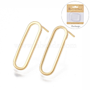 Brass Stud Earrings, Nickel Free, Real 18K Gold Plated, Oval, 20x6mm, Pin: 0.8mm(X-KK-T038-484B)