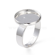 Adjustable 201 Stainless Steel Finger Rings Components, Pad Ring Base Findings, Flat Round, Silver, Size 7, 17~17.5mm, Tray: 14mm.(STAS-G187-01S-14mm)