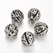 Hollow Round Tibetan Style Alloy European Beads, Large Hole Beads, Antique Silver, 21x20mm, Hole: 4mm(TIBEB-O009-03AS)