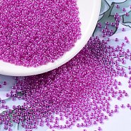 MIYUKI Round Rocailles Beads, Japanese Seed Beads, 11/0, (RR209) Fuchsia Lined Crystal, 2x1.3mm, Hole: 0.8mm, about 1111pcs/10g(X-SEED-G007-RR0209)