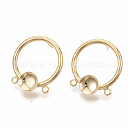 Brass Stud Earring Findings, with Loop, Nickel Free, Real 18K Gold Plated, 24x21x4mm, Hole: 1.8mm, Pin: 0.8mm(KK-T050-55G-NF)