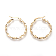 201 Stainless Steel Hoop Earrings, with 304 Stainless Steel Pin, Twisted Ring Shape, Golden, 9 Gauge, 28.5x3mm, Pin: 0.8mm(EJEW-A054-05A-G)