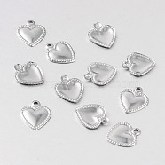Heart 316 Surgical Stainless Steel Filigree Charms, Stainless Steel Color, 10x8x1mm, Hole: 1mm(STAS-M258-10)