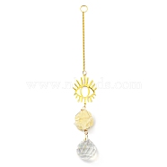 Wire Wrapped Nuggets Natural Citrine Pendant Decorations, Brass Evil Eye and Glass Round Tassels Hanging Ornaments, 253mm, Hole: 11mm(HJEW-C008-02D-G)