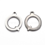 304 Stainless Steel Alphabet Charms, Stainless Steel Color, Letter.Q, 12.5x9x1mm, Hole: 1mm(STAS-H122-Q-P)