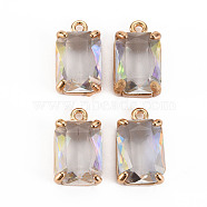 Transparent Glass Pendants, with Brass Prong Settings, Faceted, Rectangle, Light Gold, Clear AB, 17x10x5.5mm, Hole: 1.6mm(GLAA-S193-008-B02)