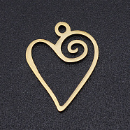 Ion Plating(IP) 304 Stainless Steel Pendants, Laser Cut, Heart, Real 18K Gold Plated, 17x13.5x1mm, Hole: 1.5mm(A-STAS-T054-JN770-2)