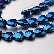 Electroplate Non-magnetic Synthetic Hematite Bead Strands, Heart, Blue Plated, 8x8x3mm, Hole: 0.7mm, about 55pcs/strand, 15.7 inch(G-F300-22B-05)
