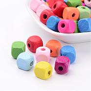 Dyed Natural Wood Beads, Cube, Mixed Color, 10x10x10mm, Hole: 3.5mm(X-WOOD-R249-063)