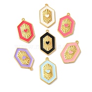 Rack Plating Brass Enamel Pendant, Cadmium Free & Lead Free, Long-Lasting Plated, Hexagon with Heart Charm, Real 18K Gold Plated, Mixed Color, 23x13.5x3.5mm, Hole: 1.2mm(KK-A229-31G)