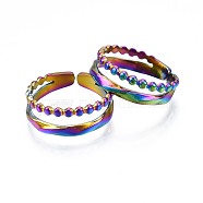 304 Stainless Steel Hollow Wide Cuff Ring, Rainbow Color Open Ring for Women, US Size 7 3/4(17.9mm)(RJEW-N038-100)