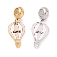 304 Stainless Steel European Dangle Charms, Large Hole Pendants, with Enamel, Golden & Stainless Steel Color, Balloon & Word Love, Pink, 25mm, Hole: 4.5mm(STAS-I192-17-03)