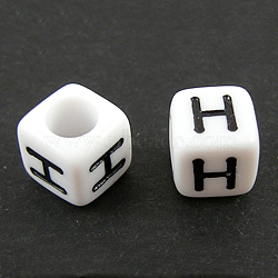 Letter Acrylic European Beads, Horizontal Hole, Cube, Letter.H, 10x10x10mm, Hole: 3.5~4mm, about 598pcs/500g(OPDL-R050-10mm-H)