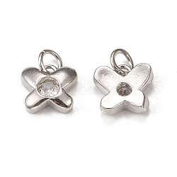Glass Charms, with Brass Findings & Jump Rings, Butterfly, Platinum, 9x9.5x3mm, Hole: 3mm(KK-E068-VB219)