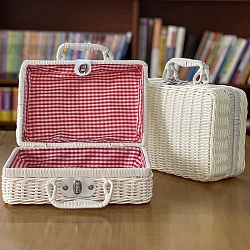 Plastic Imitation Rattan Storage Box, with Handle, Rectangle, Ghost White, 22x11x17cm(PW-WG73543-04)