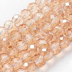 Electroplate Glass Beads Strands, Faceted Rondelle, Pale Goldenrod, 3.5x2.5~3mm, Hole: 1mm, about 120~127pcs/strand, 15.5 inch(EGLA-D020-3x2mm-71)