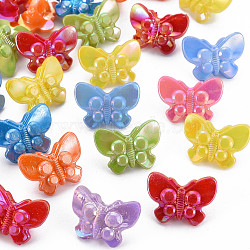1-Hole Plastic Buttons, AB Color, Butterfly, Mixed Color, 15x21x9mm, Hole: 3mm, about 600pcs/bag(BUTT-N018-020)