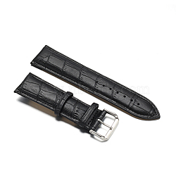 Leather Watch Bands, with 304 Stainless Steel Clasps, Black, 90~125x24x3.8~5mm(WACH-F017-10B)