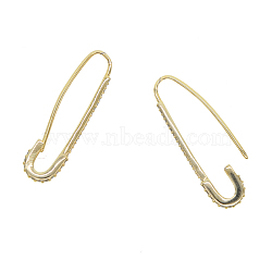 Brass Hoop Earrings, Lead Free & Cadmium Free, with Rhinestone, Safety Pin Shape , Golden, 31x8x1.9mm(EJEW-AA00099-13G)