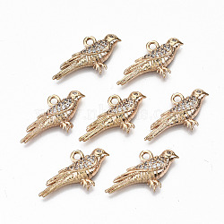 Brass Micro Pave Cubic Zirconia Pendants, Light Gold, Long-Lasting Plated, Cadmium Free & Lead Free, Bird, Clear, 23.5x12x3.5mm, Hole: 1.8mm(X-KK-S359-033-RS)