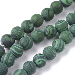 Synthetic Malachite Beads Strands, Frosted, Round, 6mm, Hole: 0.8mm, about 61pcs/strand, 14.57 inch(37cm)(G-F668-19-6mm)