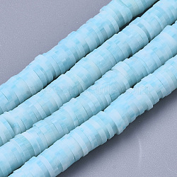 Handmade Polymer Clay Bead Strands, Heishi Beads, for DIY Jewelry Crafts Supplies, Disc/Flat Round, Light Sky Blue, 6x0.5~1mm, Hole: 2mm, about 320~450pcs/strand, 15.35 inch~16.92 inch(39~43cm)(CLAY-S094-6mm-B06)