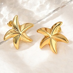 304 Stainless Steel Stud Earrings, Star, Golden, 29x31mm(EJEW-Q011-06G)