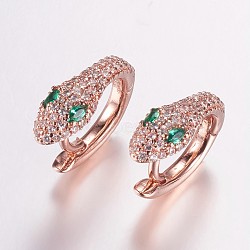 Brass Micro Pave Cubic Zirconia Hoop Earrings, Snake, Rose Gold, 17x14x6mm, Pin: 1.2mm(EJEW-F134-01RG)