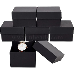 Kraft Paper Cardboard Jewelry Boxes, Bracelet/Watch Box, Square, Black, 8.5x8.5x5.5cm(CBOX-BC0001-23)
