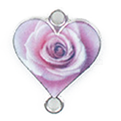 Alloy Enamel Connector Charms, Heart-Shaped Links with Flower Pattern, Platinum, Plum, 20x16mm(ENAM-CJC0001-08P-S)