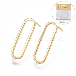 Brass Stud Earrings, with 925 Sterling Silver Pins, Nickel Free, Real 18K Gold Plated, Oval, 20x6mm, Pin: 0.8mm(X-KK-T038-484B)
