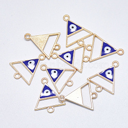 Alloy Enamel Links connectors, Triangle with Evil Eye, Light Gold, Blue, 21x17x1.5mm, Hole: 1.8mm(ENAM-S117-02)