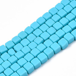 Handmade Polymer Clay Beads Strands, Cube, Light Sky Blue, 4x4x4mm, Hole: 1.4mm, about 89~91pcs/strand, 15.55 inch~15.94 inch(39.5~40.5cm)(X-CLAY-N008-061-05)