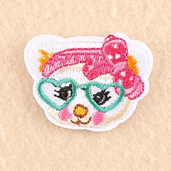 Computerized Embroidery Cloth Iron on/Sew on Patches, Costume Accessories, Appliques, Cat, Hot Pink, 3.1x4.3cm(X-DIY-F030-16F)