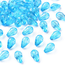 Transparent Acrylic Beads, Faceted, Teardrop, Deep Sky Blue, 12x8mm, Hole: 1.5mm, about 1338pcs/500g(MACR-S373-59B-B07)