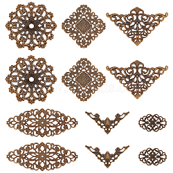 60Pcs 6 Style Iron Filigree Joiners Links, Mixed Shapes, Antique Bronze, 27~60x20~81x0.5~4mm, 10pcs/style(IFIN-SC0001-45)